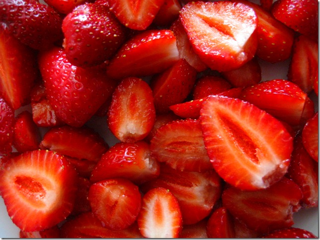 Freshly cut strawberries