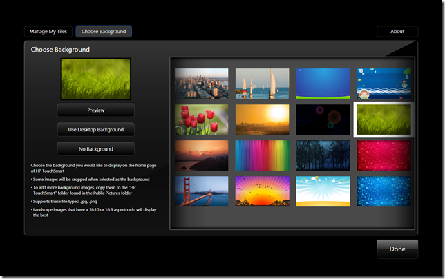 HP TouchSmart 3 Personalize - Choose Background