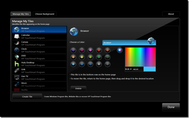 HP TouchSmart 3 Personalize - Manage Tiles